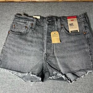 woman's Levi's Black‎ Jean Shorts High-Waisted Raw size 29”